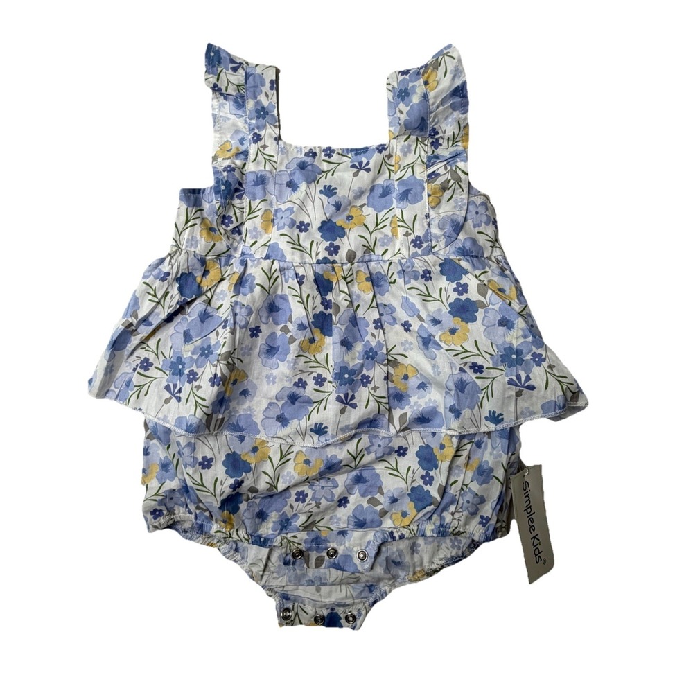 Simplee Kids Floral Baby Girl Romper Dress Size 90 NWT Blue Yellow